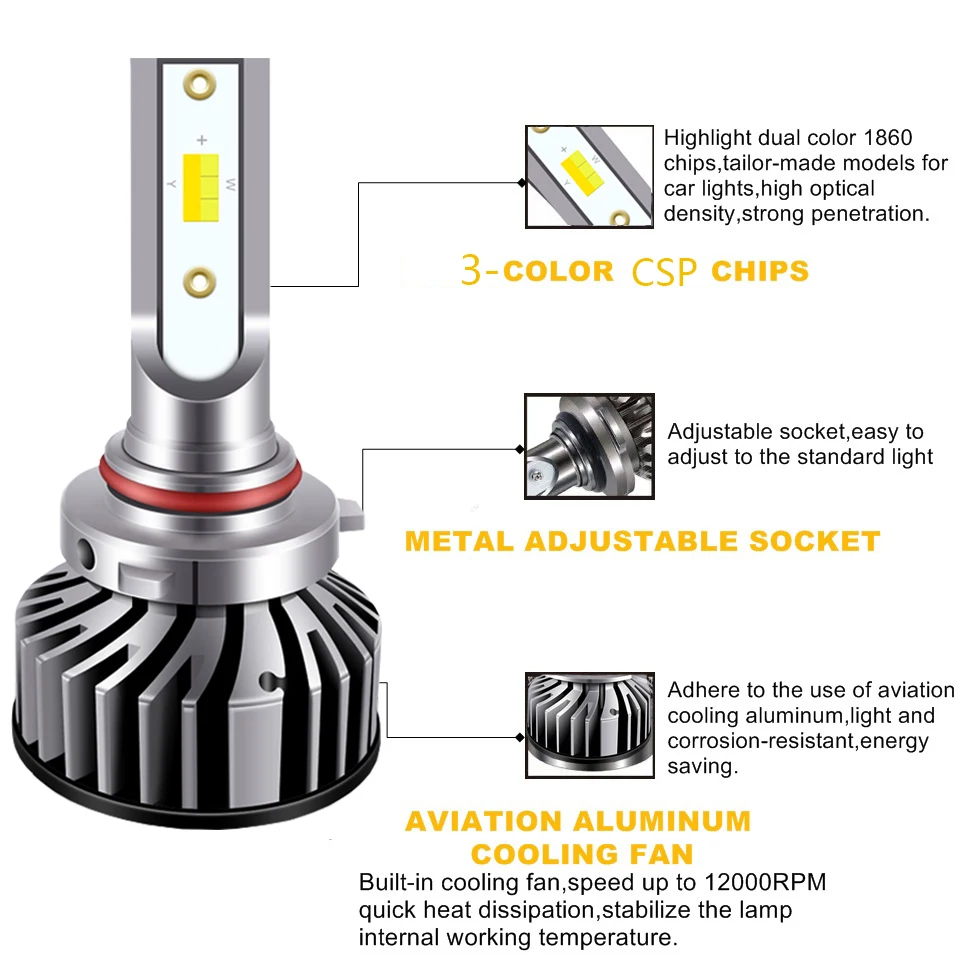 2 шт. Автомобильные светодиодные лампы H4 светодиодный H7 H11 9005 HB3 3000 6000K 4500K 880 K 881