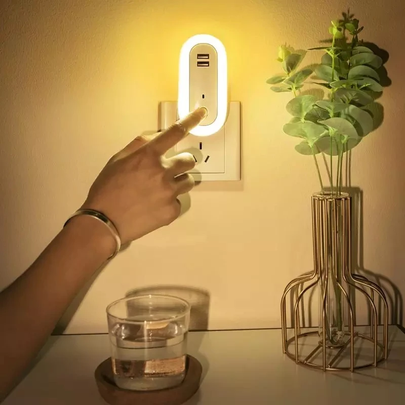 

HoneyFly LED Plug-in Night Light 220V US Plug Remote Control Lamp Cell Phone Holder Dimmable Timing USB Socket Smart Home
