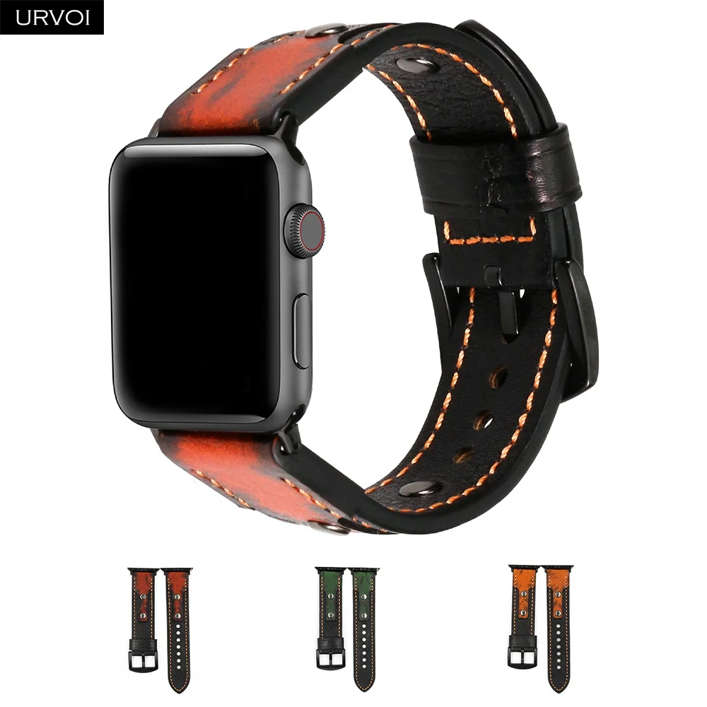 Ремешок URVOI для Apple Watch series 5 4 3 2 1 высококачественный металлический Ретро Кожаный