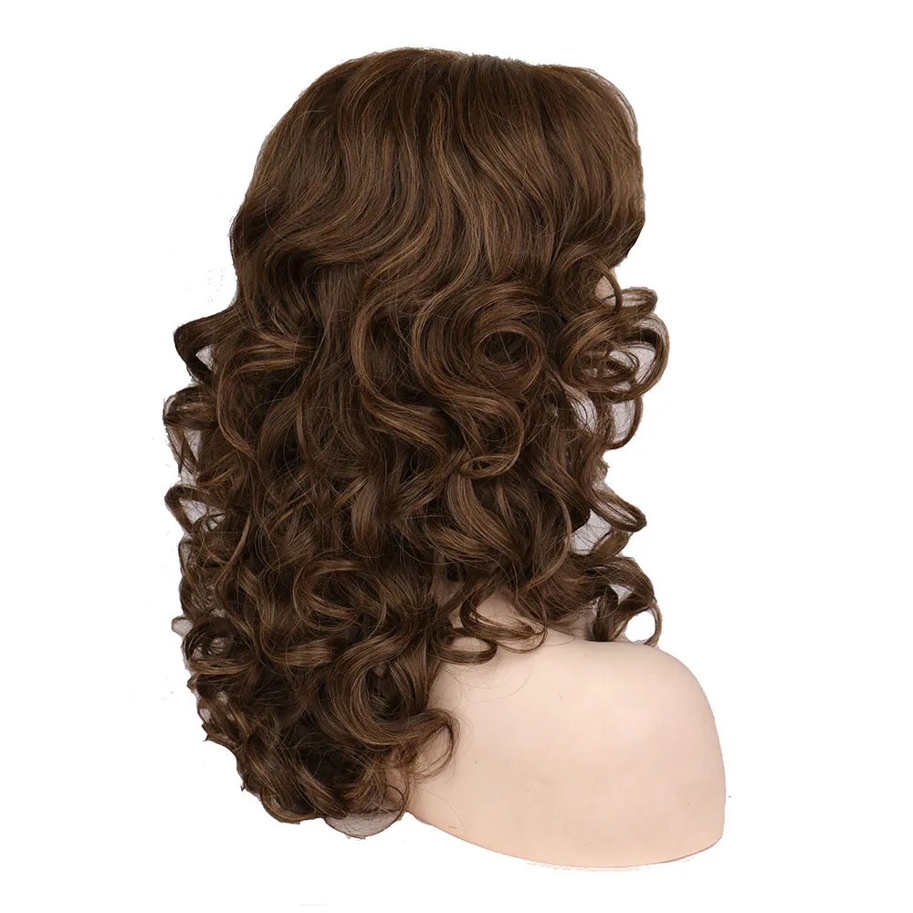 WHIMSICAL W Synthetic Long Black Brown Gloden Wavy Wig with Neat bangs Hair Highlights Cosplay Heat Resistant Wigs for Women