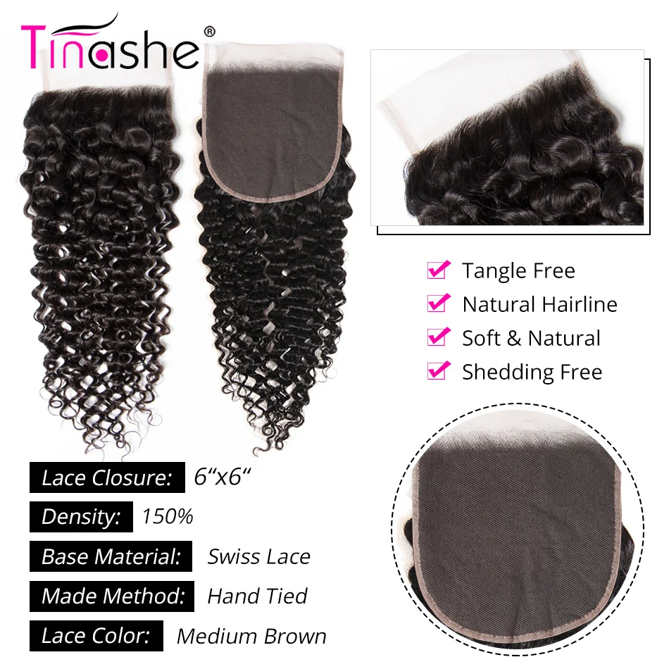 Волосы Tinashe 6x6 кружевные застежки с застежкой вьющиеся пряди бразильские
