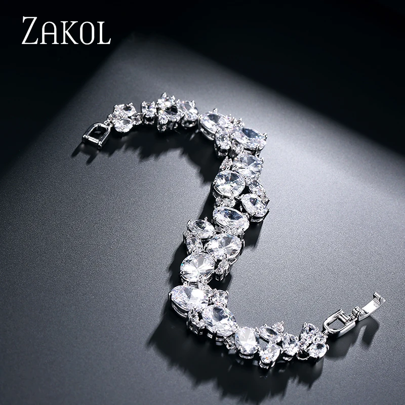 ZAKOL роскошные овальные кубические циркониевые браслеты белого цвета свадебные