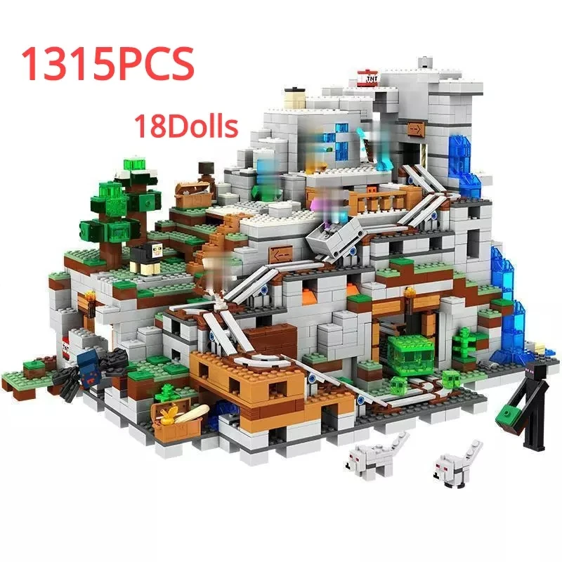 

1315PCS Compatible My World Building Blocks Mountain Cave Village Figures Module Bricks Toys For Children With 2 Dragons