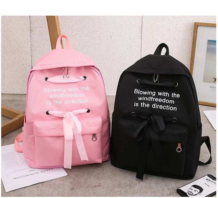 

Streamer letter small fresh girl backpack tuition four-piece student school bag trend junior high-capacity backpack