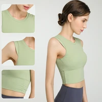 new womens yoga wear summer nude yoga wear vest women with chest pads running gym sports top with navel