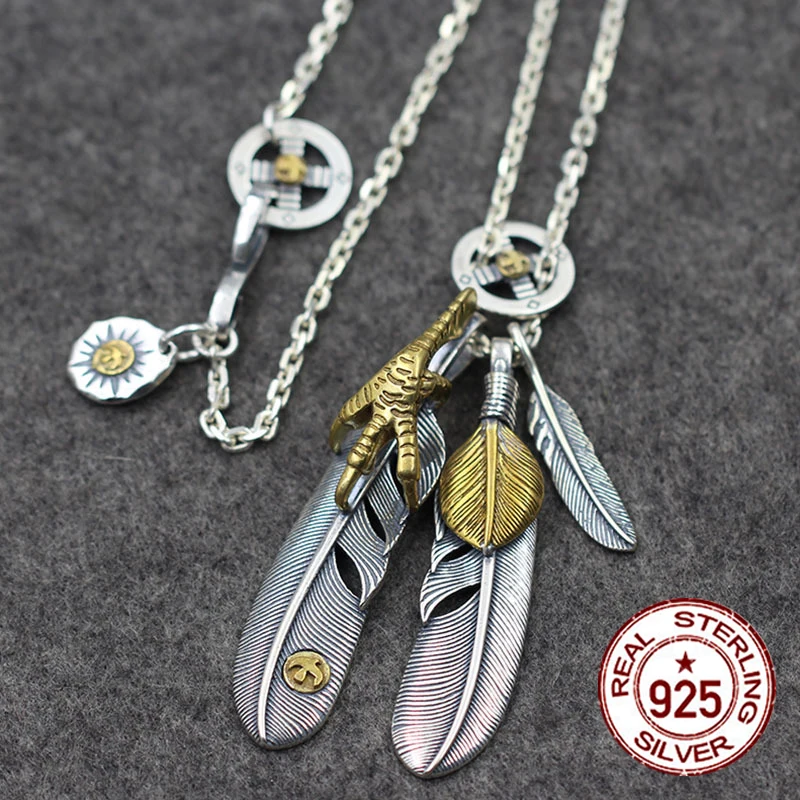 

s925 sterling silver pendant necklace personality fashion style feathers shape cross round bird set to send lover's gift