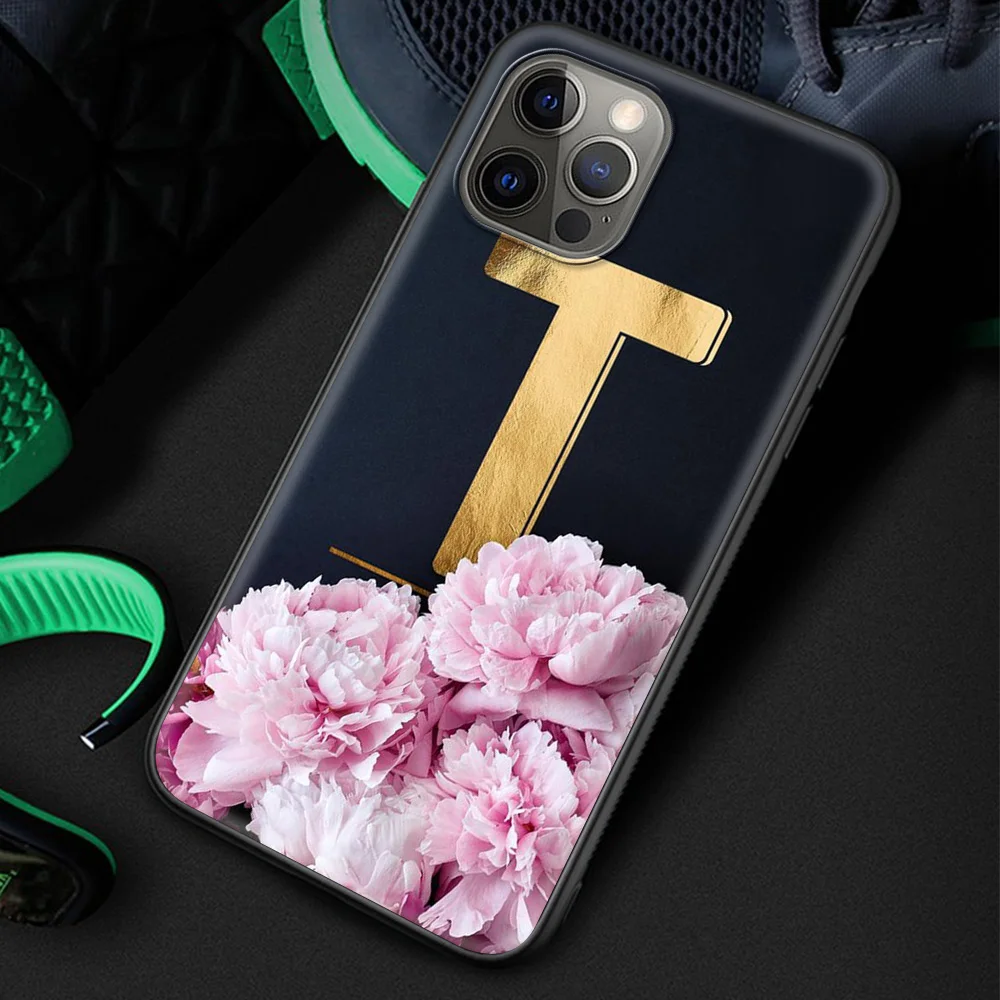 

Alphabet Letter Flower Luxury Silicone TPU Case for iPhone 12 11 Pro MAX 7 8 6 6S Plus XR X XS MAX SE 2020 Phone Coque Shell