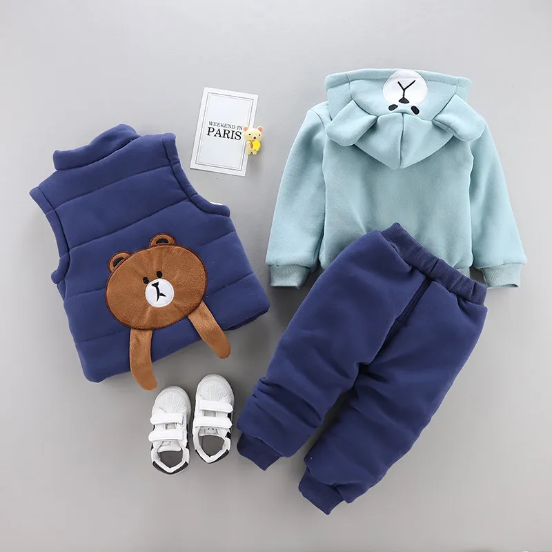 Зимняя теплая футболка для маленьких мальчиков и девочек комплект одежды из 3