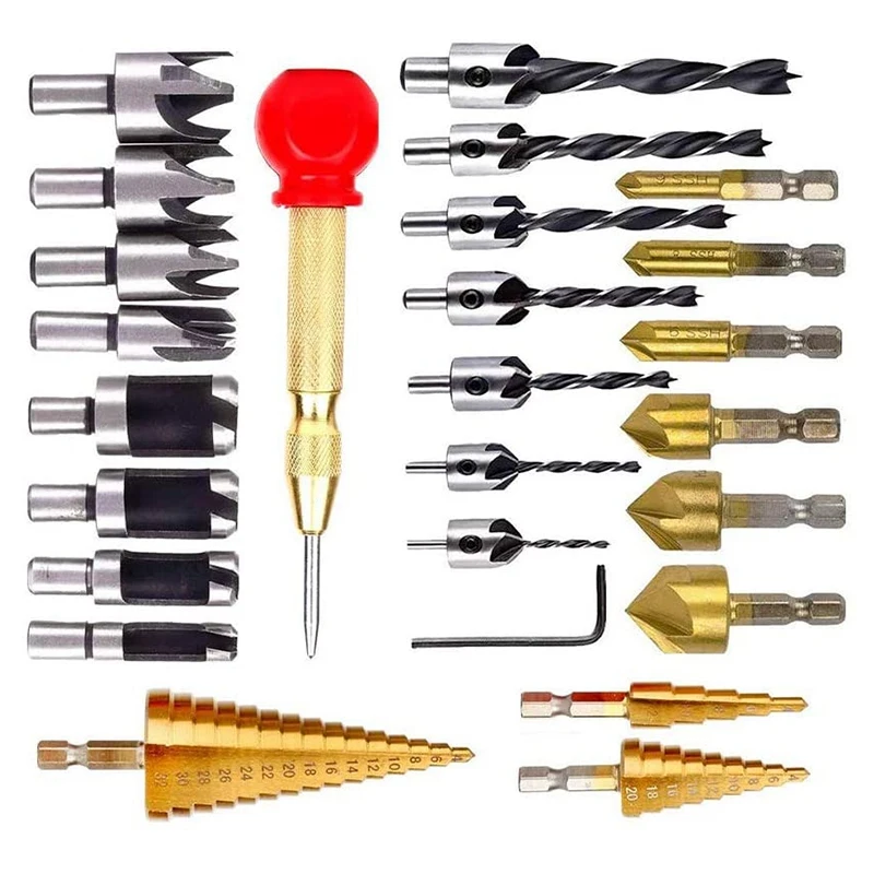 

SHGO HOT-26-Piece Step Drill and Automatic Center Punch, High-Speed Steel Drill Set