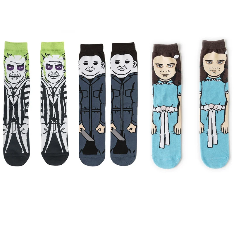 

BG226 Dongmanli 1 Pair Cartoon Anime Print Socks Fashion Funny Novelty Horror Movies Sock Comfort Happy Cotton Socks