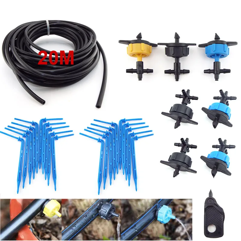 

4-way 20M mirco water Drip Irrigation kit 2/4/8L Irrigation 35mm pvc tube hose Watering System Transmitter Arrow Kits Greenhouse