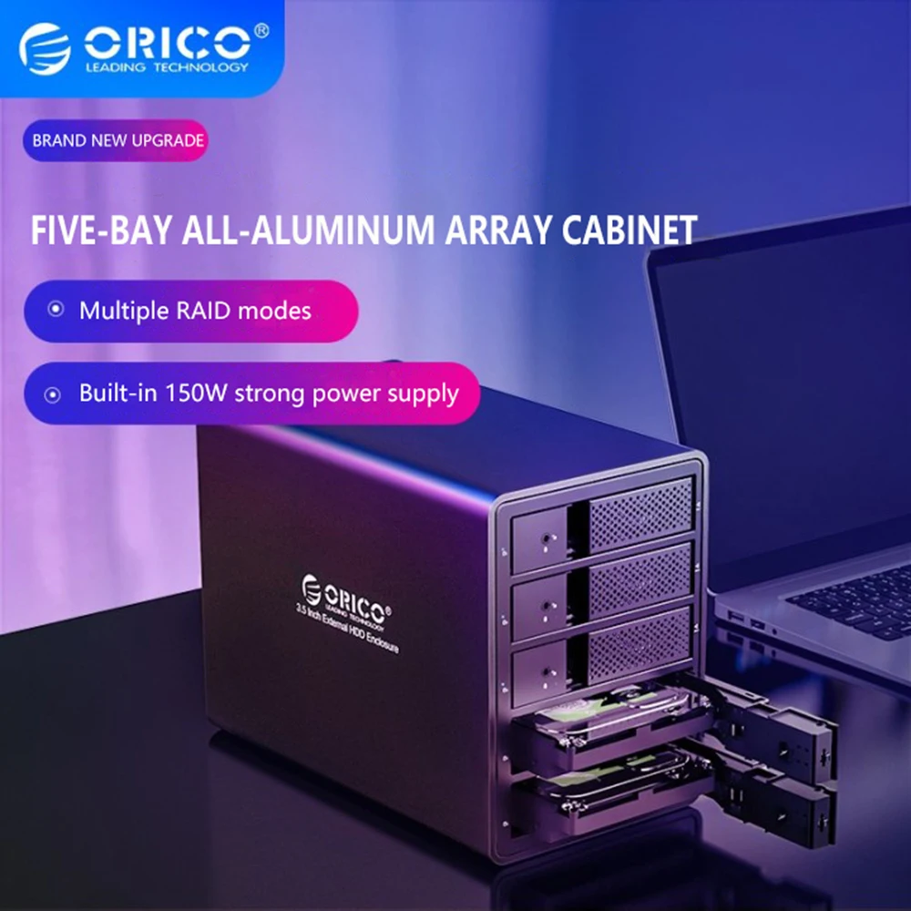 

ORICO 95 Series 5 Bay 3.5'' USB3.0 HDD Docking Station Support RAID Mode Aluminum 80TB(5 X16TB) with 150W Internal Power Adaper