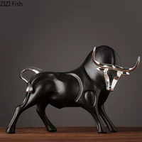 modern figurines red and black bull sculpture resin simulation animal statue living room bookcase crafts accessories home decor