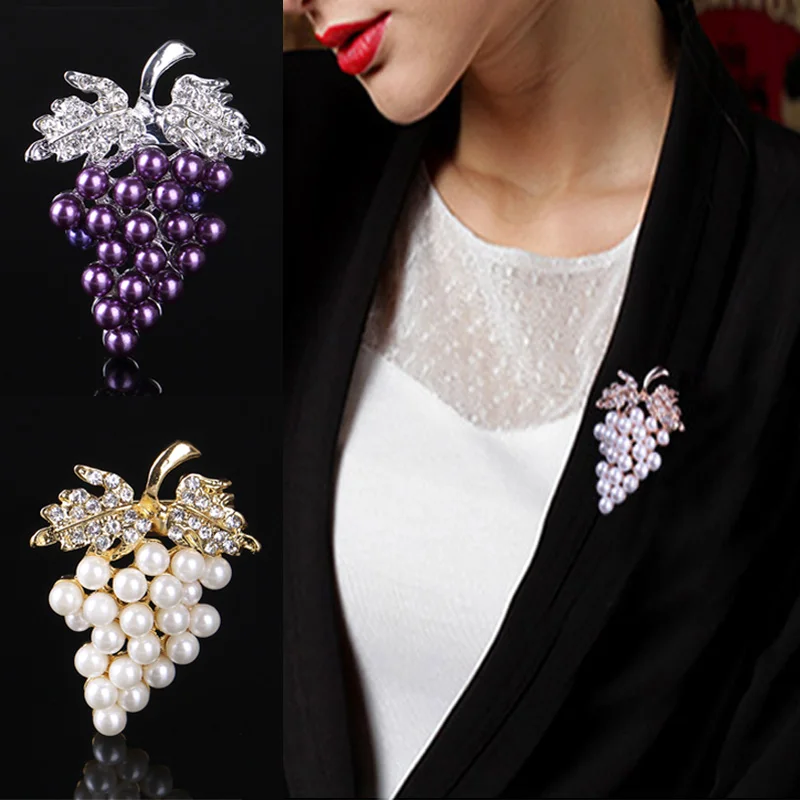 Женская брошь в форме винограда с искусственным жемчугом|Броши| |
