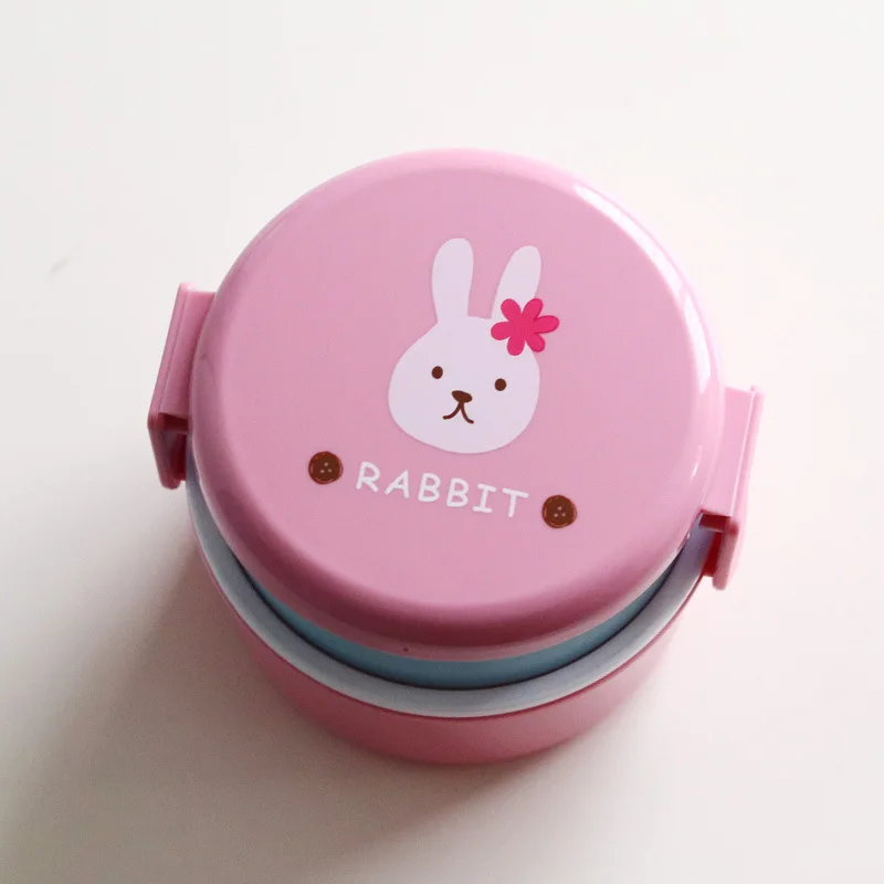Cute Animal Lunch Box Japanese Double-layer Round Mini Bento Children's Fruit Snack Microwave Kids 540ml |