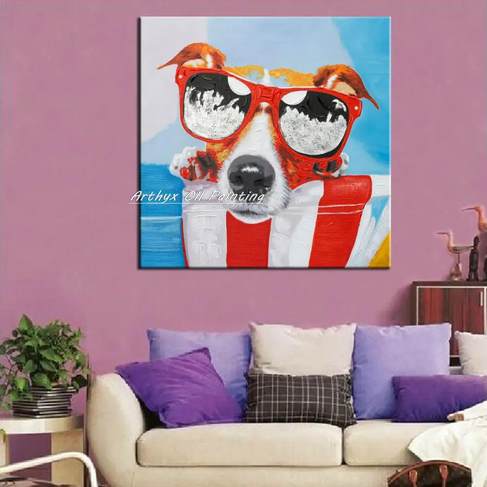 Arthyx ручная работа красочная милая маленькая животная Собака Картина маслом
