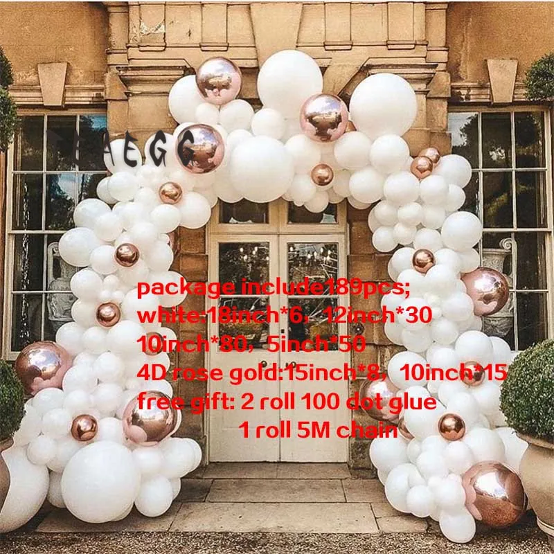 party Decoration 189 шт. белый фольга из розового золота воздушные шары гирлянда арочный комплект для переезд Свадебные Обручение ко Дню Святого Валентина декоративный воздушный шарик для вечеринки - Цвет: party Decoration