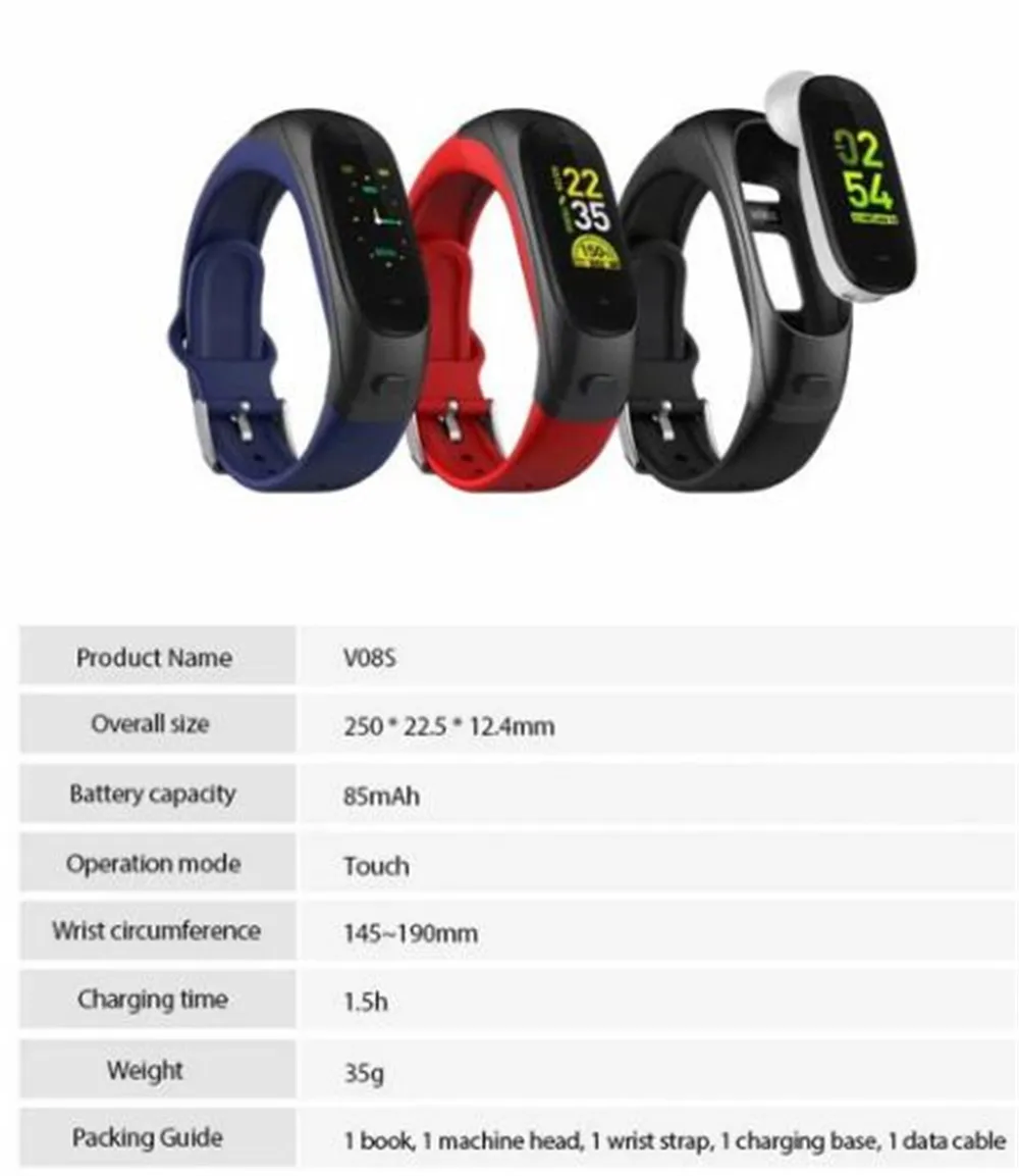 

2 in 1 headset call Bluetooth music watch smart bracelet heart rate counter step blood pressure control Bluetooth bracelet
