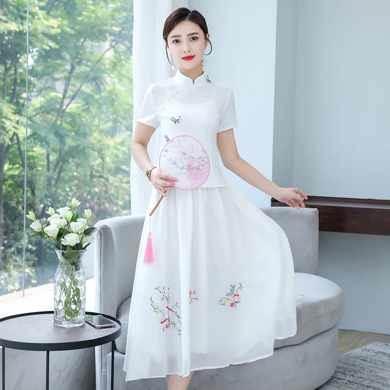 Женское платье-Ципао костюм из двух предметов летний женский в китайском стиле с