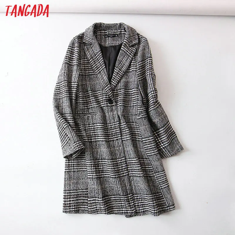 Tangada, женское классическое плотное пальто, куртка в клетку, свободное, с длинным рукавом, с карманом, для девушек, элегантное, осеннее, зимнее пальто, QB46