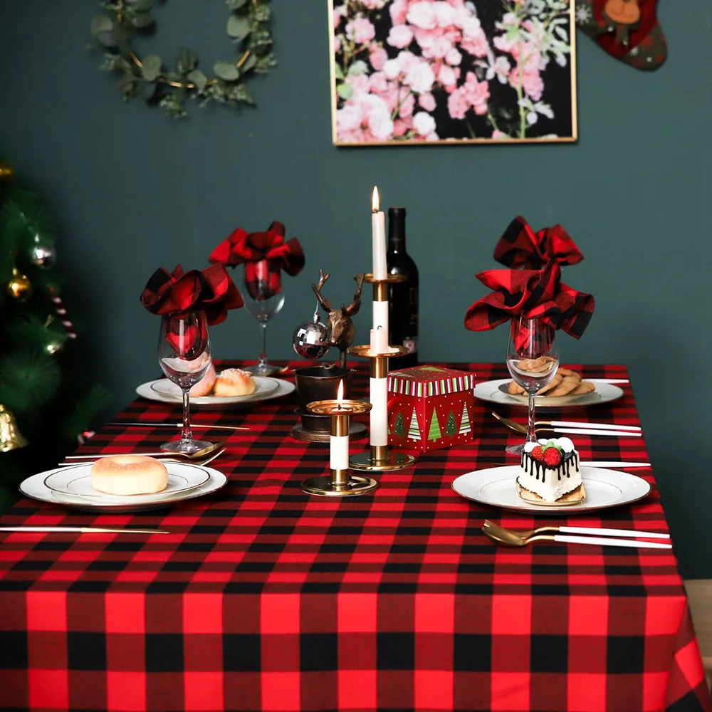 

Home Decor Linens Table cloth Plaid Fabric Square Black White Cotton Table Cover Party Coffee Rectangular Dining Table