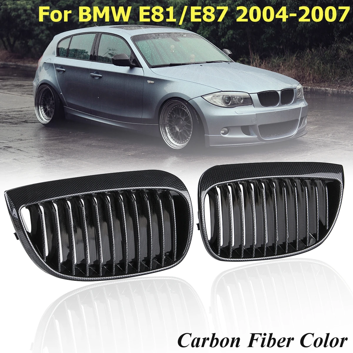 

Pair Left & Right Car Front Sport Kidney Grill Grilles Gloss Black / Matt Black /Carbon fiber for BMW E87 E81 1 Series 2004-2007