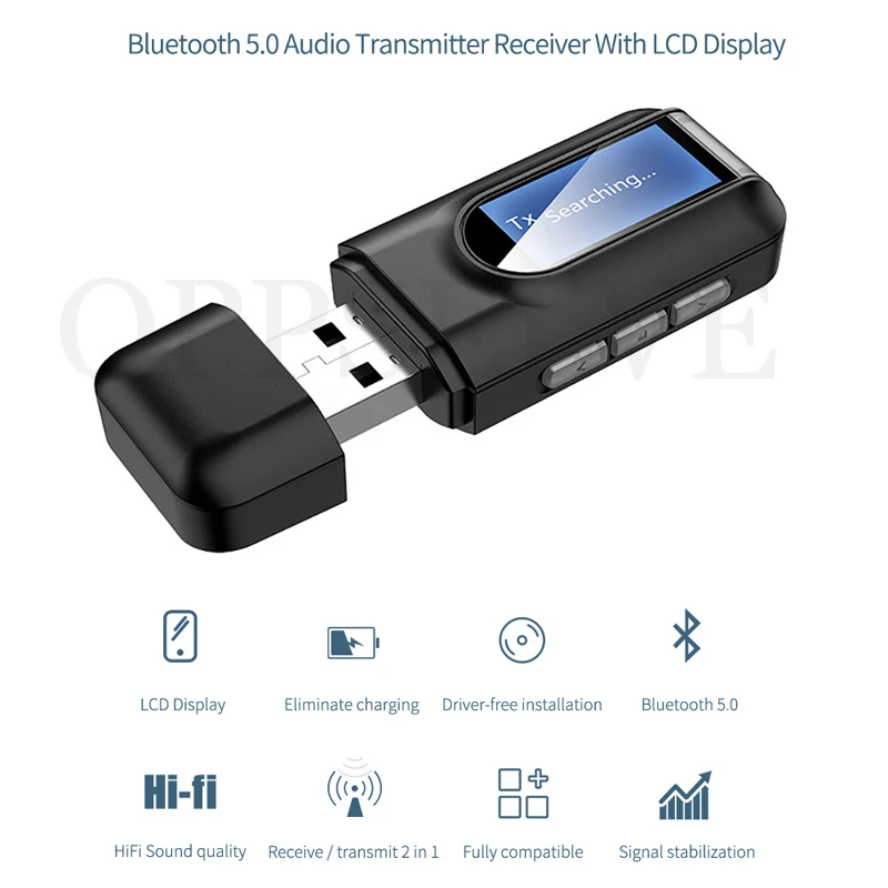 5 0 Bluetooth аудио приемник передатчик ЖК-дисплей AUX USB разъем 3 мм для ТВ ПК наушники
