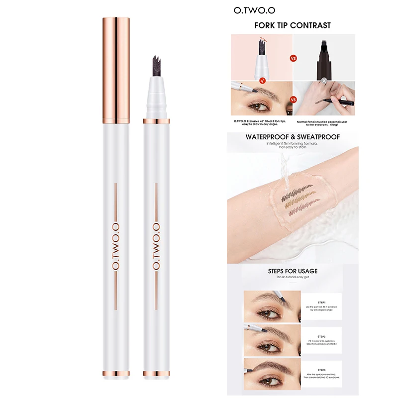 

O.TWO.O Eyebrow Tattoo Pen 3 Fork Tip Waterproof Eyebrow Pencil Cosmetics Long Lasting Makeup Natural Liquid Brow Pen