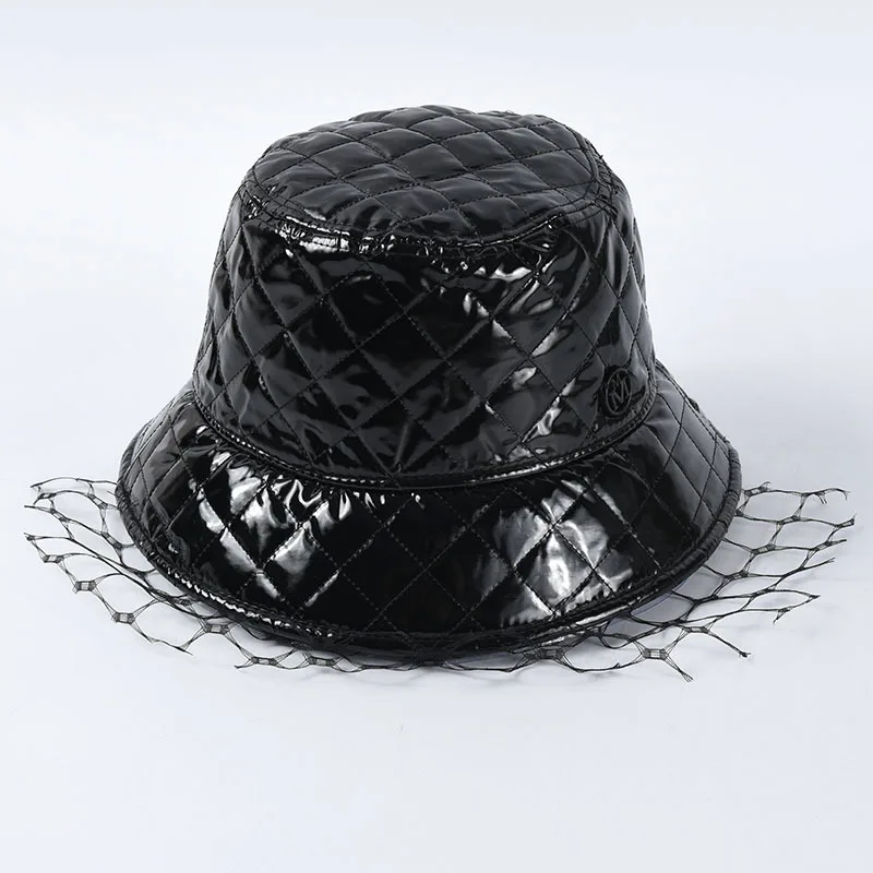 Новые осенне зимние женские шапки из искусственной кожи с вуалью модные шляпы УФ