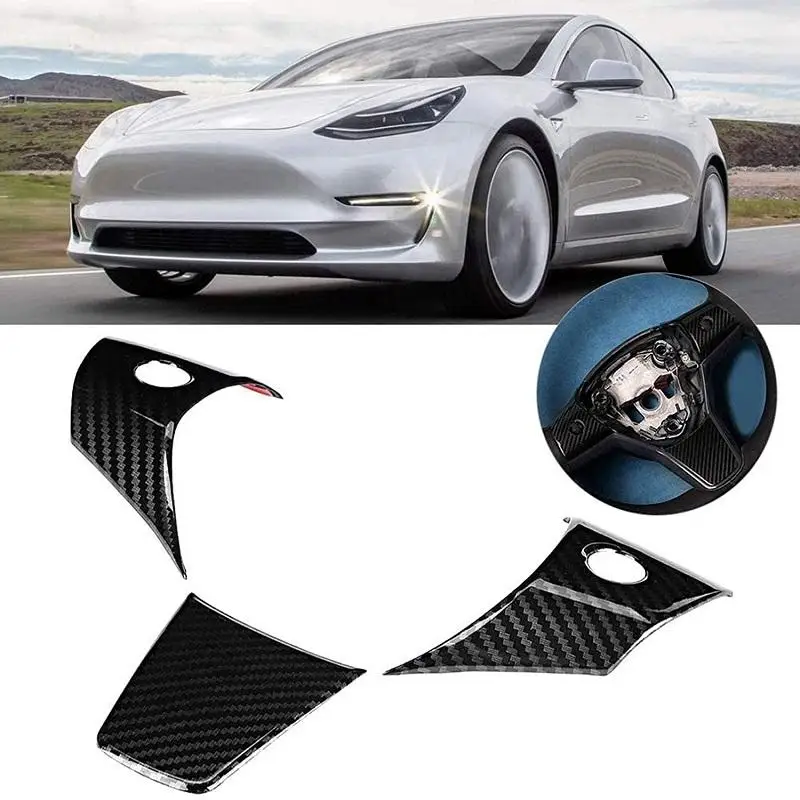 

1 Set Car Steering Wheel Carbon Fiber Pattern Outer Cover Decoration Stickers Accessories For Tesla Model3/y