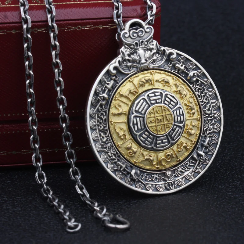 

Nine palaces eight trigrams silver pendant from time to time sterling silver amulet to 12 zodiac can turn silver pendant
