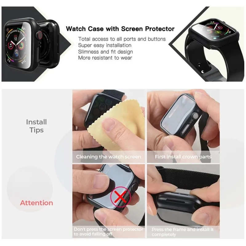 Стекло + чехол для Apple Watch Серия 7 S7 41 мм 45 iWatch полное покрытие бампер Защита экрана