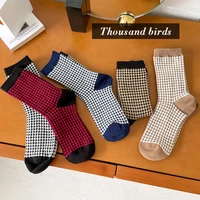 5pairslot autumn winter breathable cotton socks mid tube fashion elegent womens cotton socks thousand birds style socks
