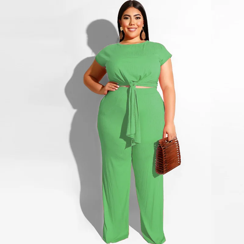 

Plus Size Women Casual 2 Piece Sets Womens Outfits Summer Short Sleeve and Loose Straight-leg Pants Tracksuit Vacation Outfits