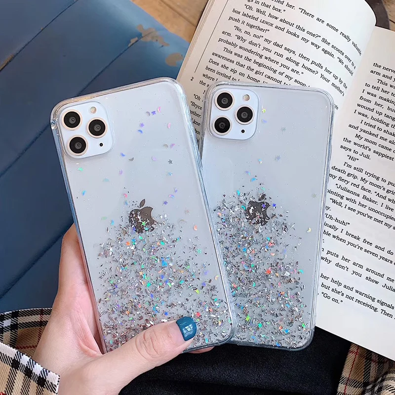 

Tfshining Luxury Bling Silver Foil Soft Silicone Phone Case For iPhone 11 Pro Max X XR XS Max 6 6s 7 8 Plus Glitter Cover Fundas