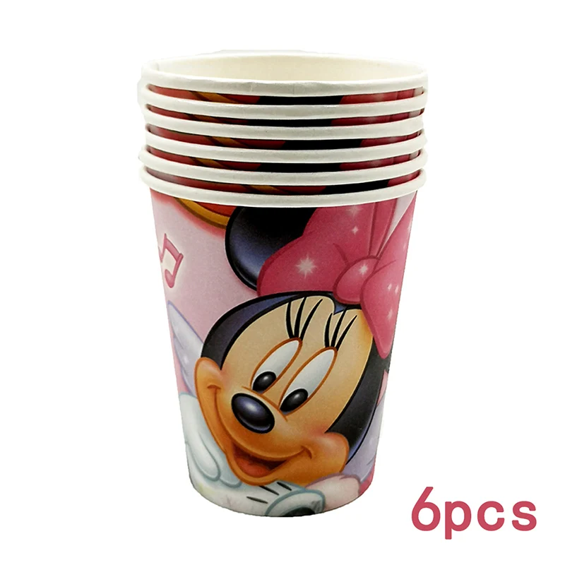 cups 6pc Минни Маус с днем рождения Детские вечерние украшения салфетка для посуды тарелка чашки коробки скатерть баннер красный розовый подарочный набор - Цвет: cups 6pc