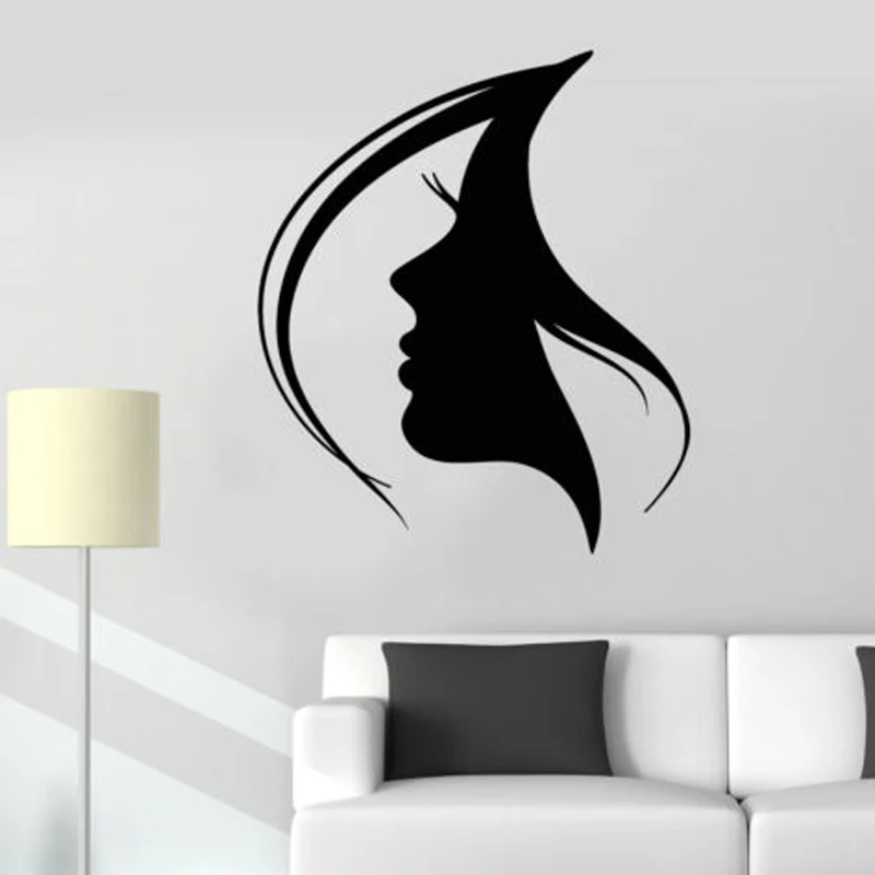 Виниловая наклейка на стену с женским лицом силуэтом головой девушки стикер для