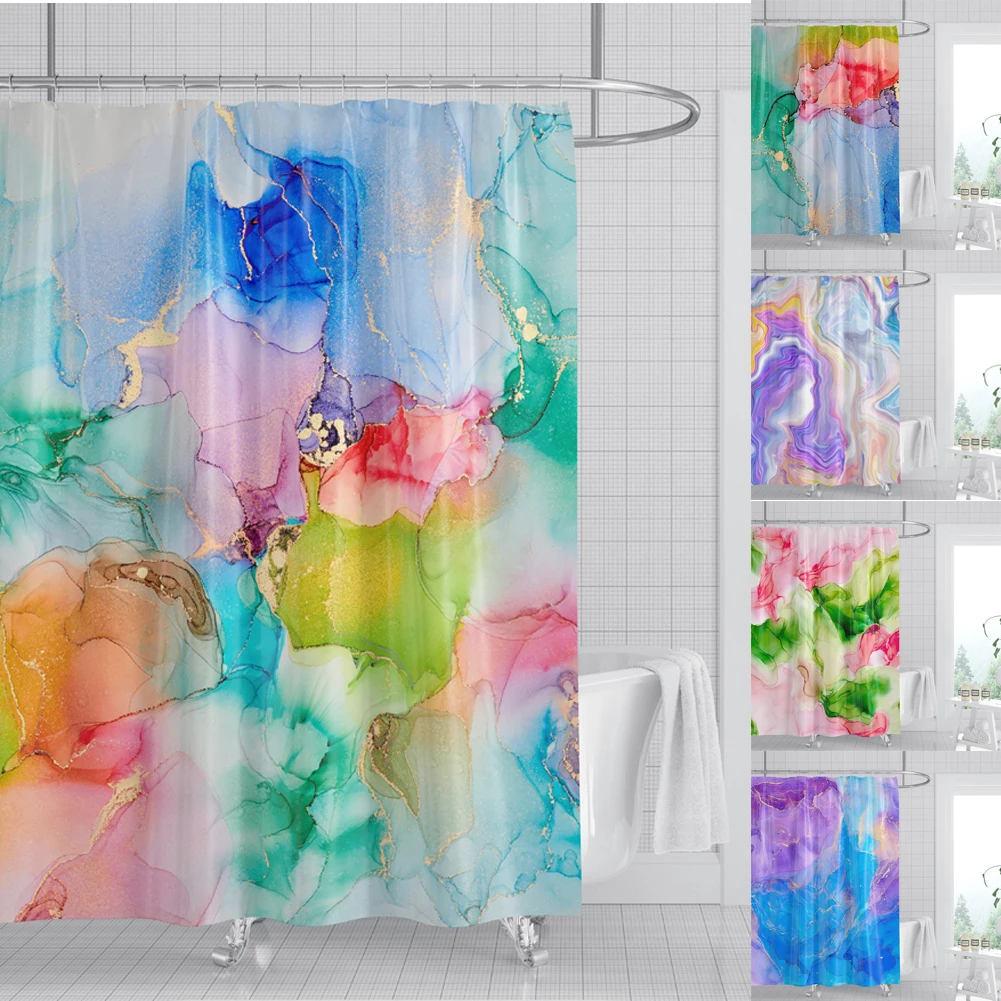

Colorful Marble Shower Curtain Psychedelic Marble Decor Waterproof Bathroom Curtain Hang Curtain Bathroom AccessoriesDecoration