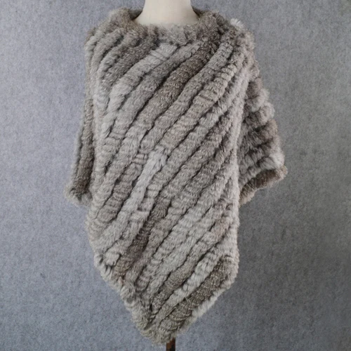 natural gray Модные вечерние женские шали из натурального кроличьего меха, натуральный вязаный натуральный кроличий мех, пончо, шарф, осенне-зимний кроличий мех, Пашмина - Цвет: natural gray