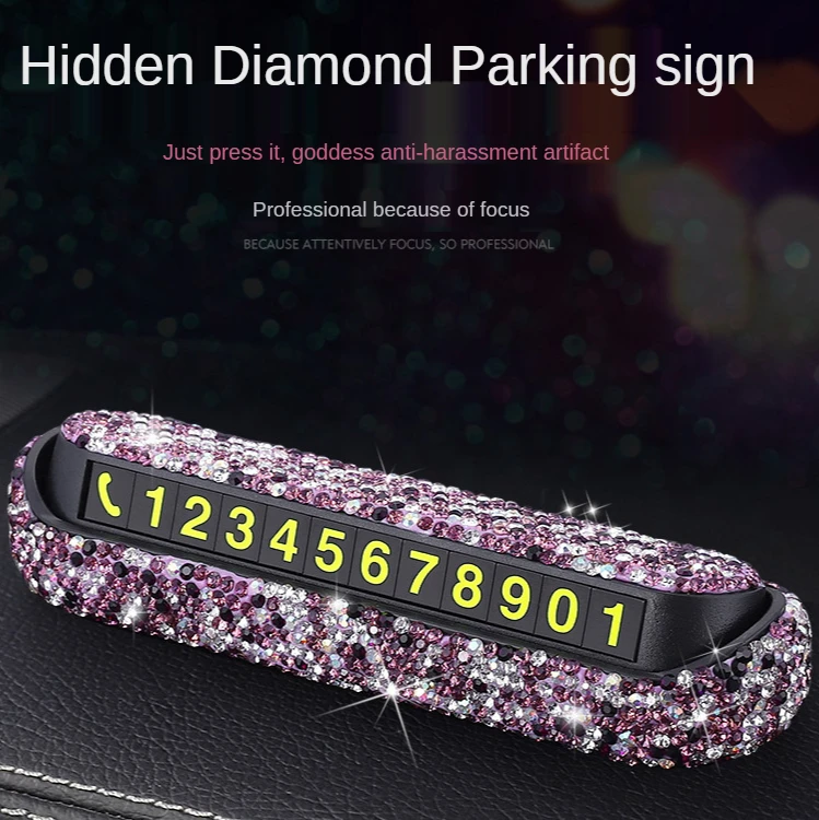 

Diamond Crystal Hideable Temporary Car Parking Card Phone Number Card Plate Telephone Number Card Rhinestones Car Stickers