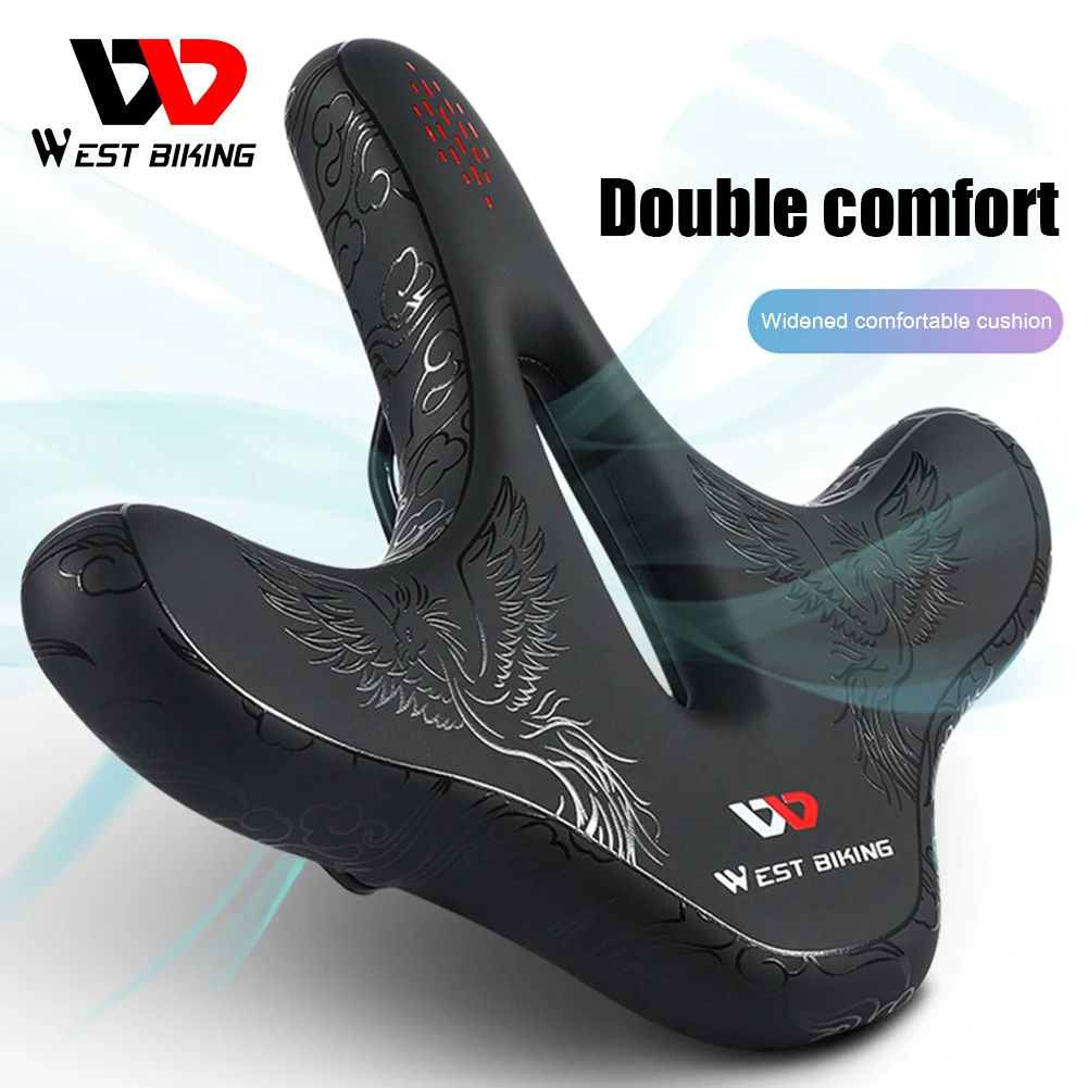 

WSET BIKING Hollow Bicycle Saddles Breathable Large Soft Waterproof Bike Seat Widened Cushion MTB Accessories Road Bike Parts