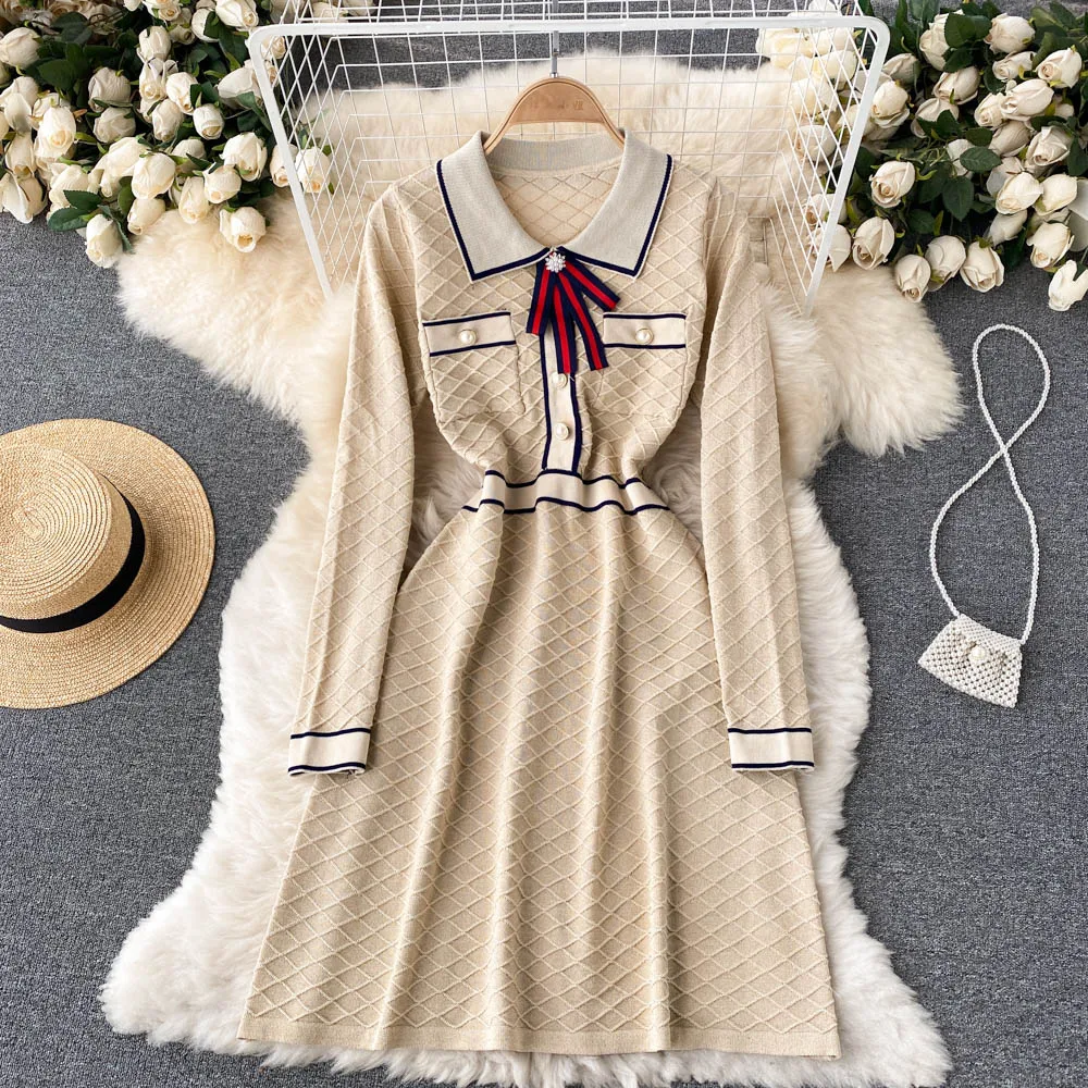 

Elegant V-neck Women Skinny Sweater Dress Long Sleeve Single-breasted Slim Female Knitted Bodycon Vestidos