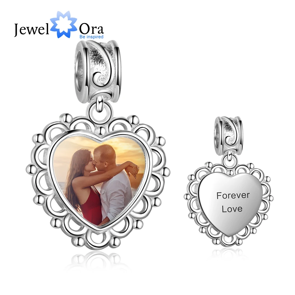 

Personalized Heart Charms for Jewelry Making DIY Photo Custom Engrave Beads for Bracelets Anniversary Gift (JewelOra AS101987)