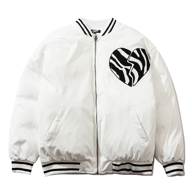 2021 Baseball Winter Mens Jacket Broken Heart Embroidery Hip Hop Zipper Thick Jackets Men Fashion Casual Streetwear Tops Coat