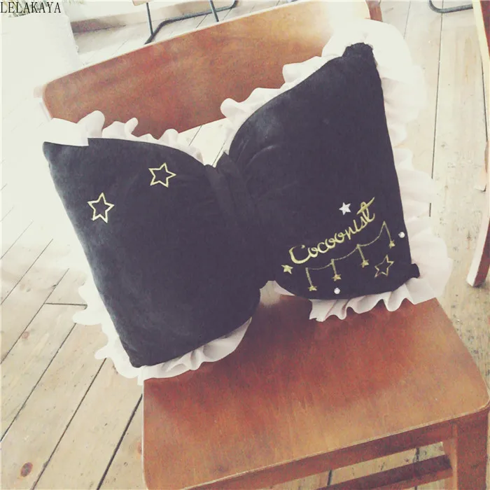 

luna star Dream Black velvet pearl Bow Shaped Soft Stuffed Plush Round Bow Pillow Seat Belt Dual Car headrest Cushion toys Doll