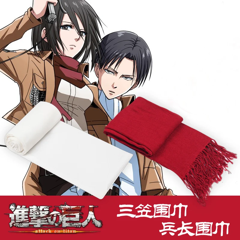 

Anime Attack on Titan Mikasa Levi Ackerman Scarf Cosplay Costume Shingeki no Kyojin Red White Scarves