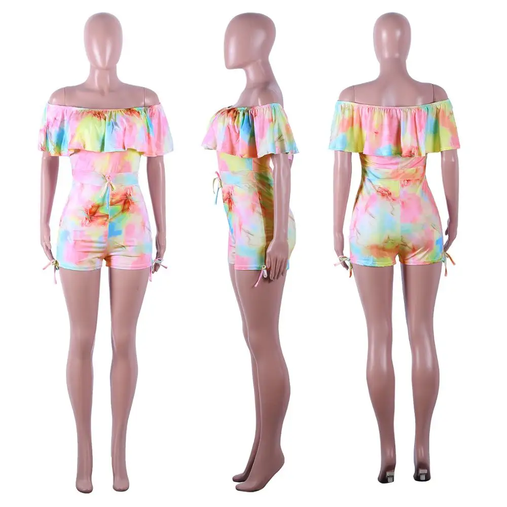 Женский пляжный короткий комбинезон Облегающий с открытыми плечами