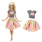NK 1 комплект новейшая кукла повседневная одежда из двух частей модная серая блузка Радужная юбка для Барби аксессуары кукла девочка подарок DZ