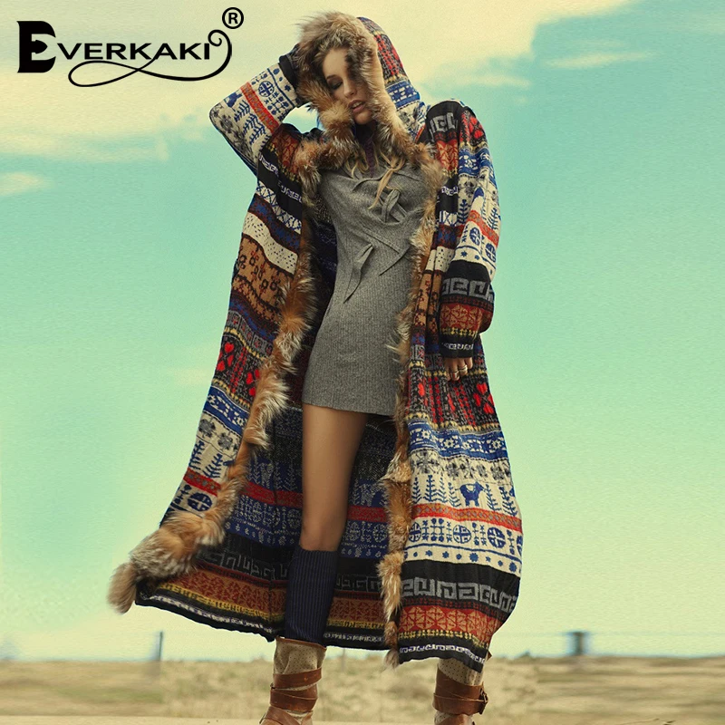 Everkaki Boho меховое плотное пальто, куртки для женщин, зимние шикарные женские свободные винтажные богемные длинные пальто, куртка, верхняя одежда для женщин, новинка