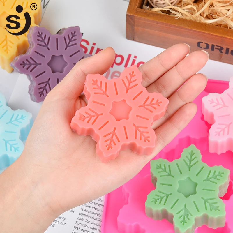 SJ 2 снежинки силиконовые формы для мыла мыльницы ручной работы Рождество Пресс 3D